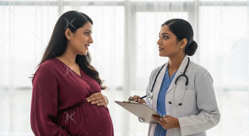 Indian doctor provides professional prenatal care to a pregnant woman.