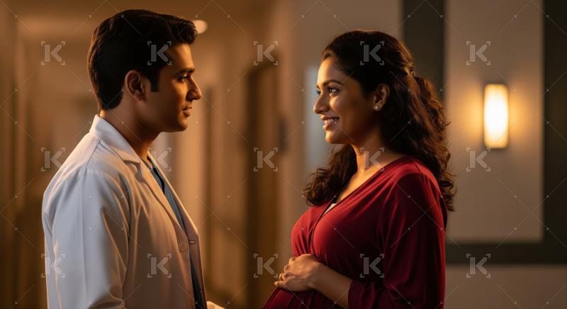 Doctor offers supportive consultation to happy expectant mother.