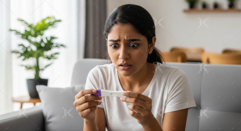 Young woman expresses shock and worry over positive test.