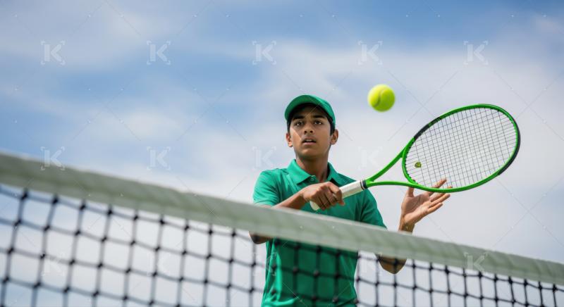 Young player intently watches the tennis ball during a match