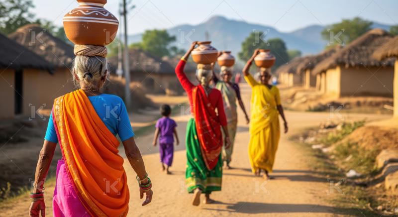 Daily life for women in a traditional Indian village setting.