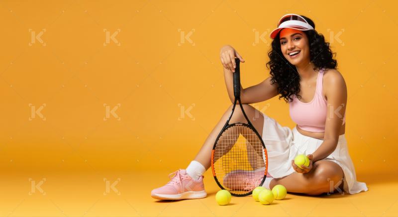 Smiling young woman ready for tennis, full of energy