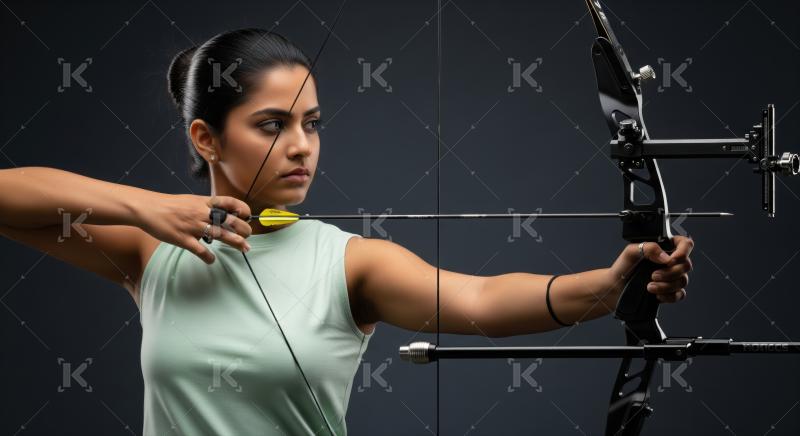 Young woman precisely targets with bow, demonstrating archery expertise