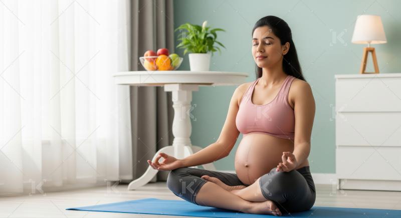 Expectant mother calmly meditating, focusing on prenatal health and wellness