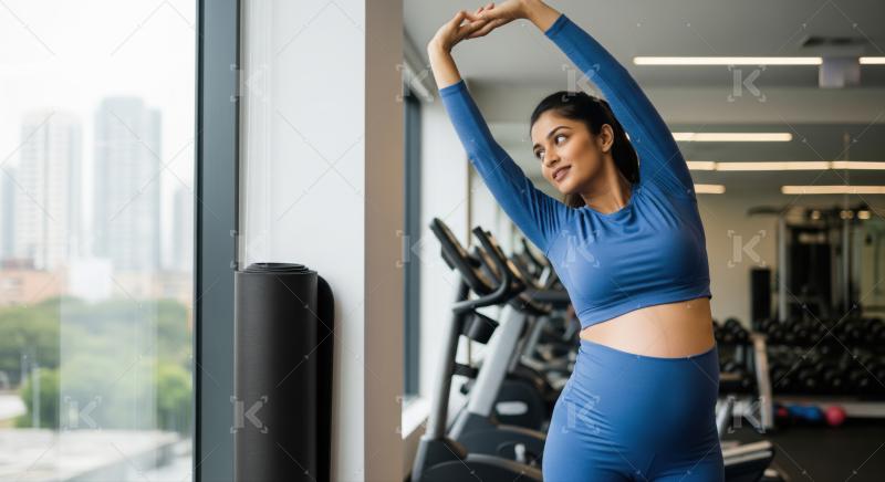 Young woman stretching, promoting health and active lifestyle.