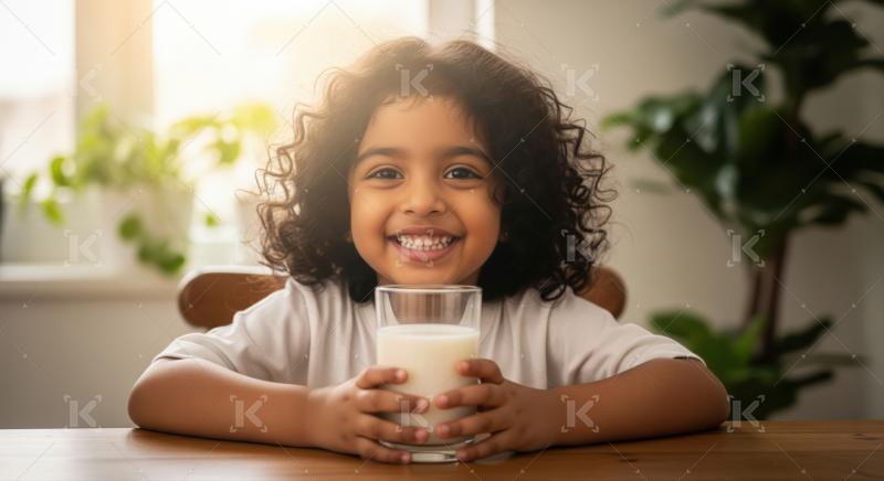 Smiling young girl enjoying a refreshing glass of healthy milk.