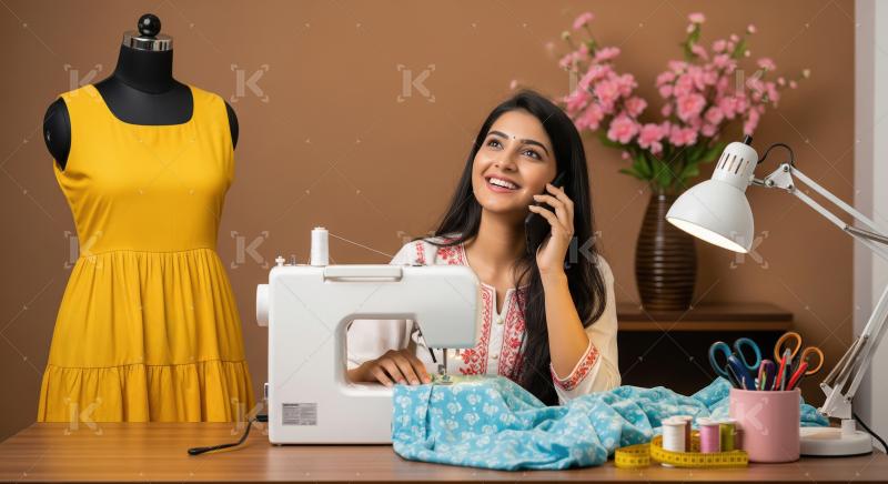 A creative fashion designer consults on the phone while working