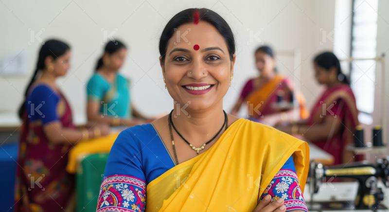 Indian women group working on sewing machine