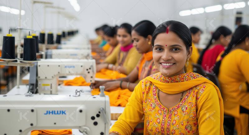 Indian women group working on sewing machine