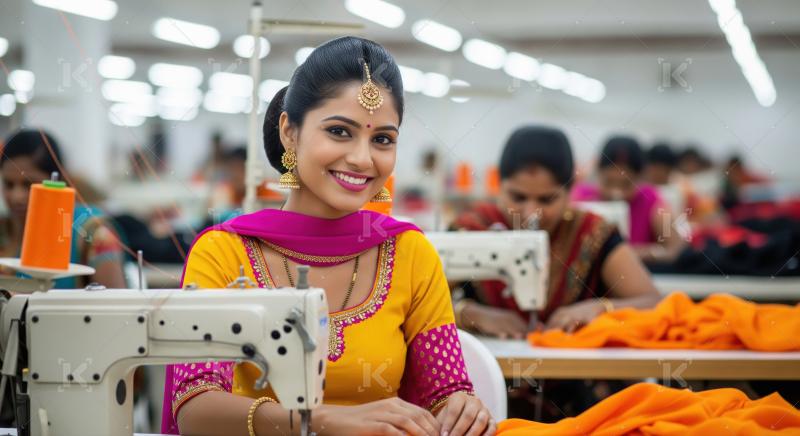 Indian women group working on sewing machine