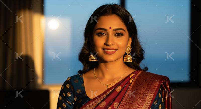 Young beautiful indian woman in traditional saree and wearing go