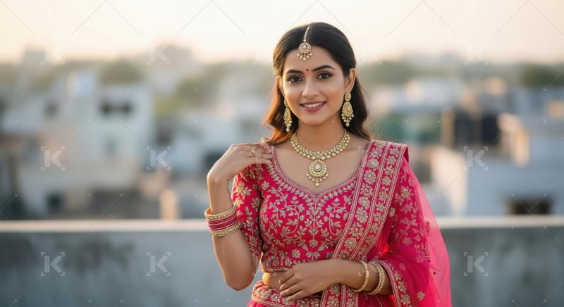 Young beautiful indian woman in traditional saree and wearing go