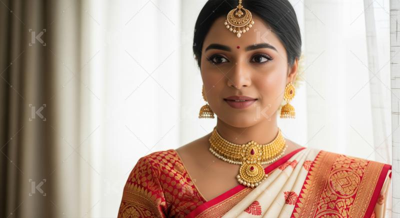 Young beautiful indian woman in traditional saree and wearing go