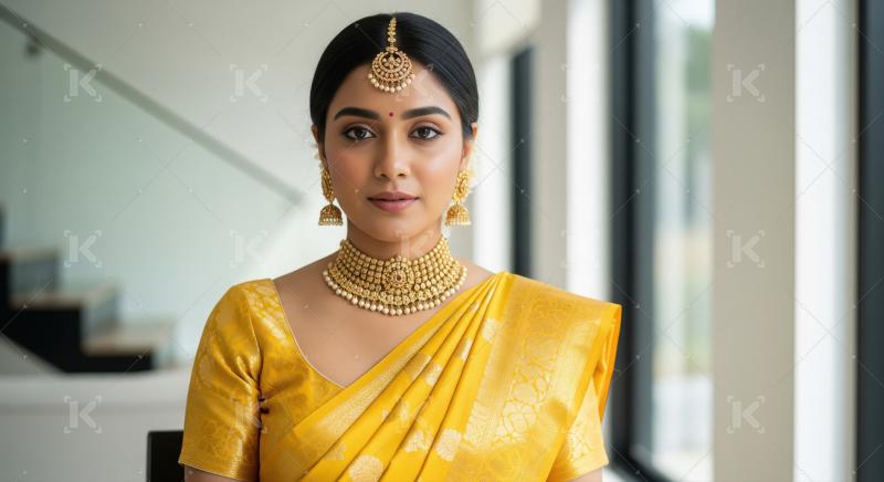 Young beautiful indian woman in traditional saree and wearing go