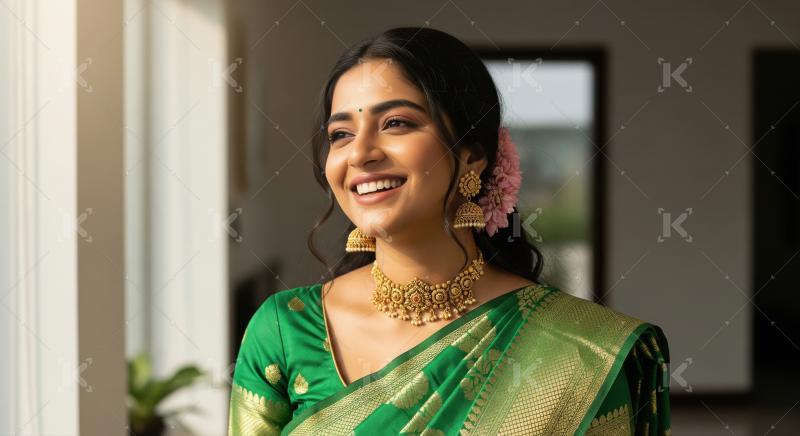Young beautiful indian woman in traditional saree and wearing go