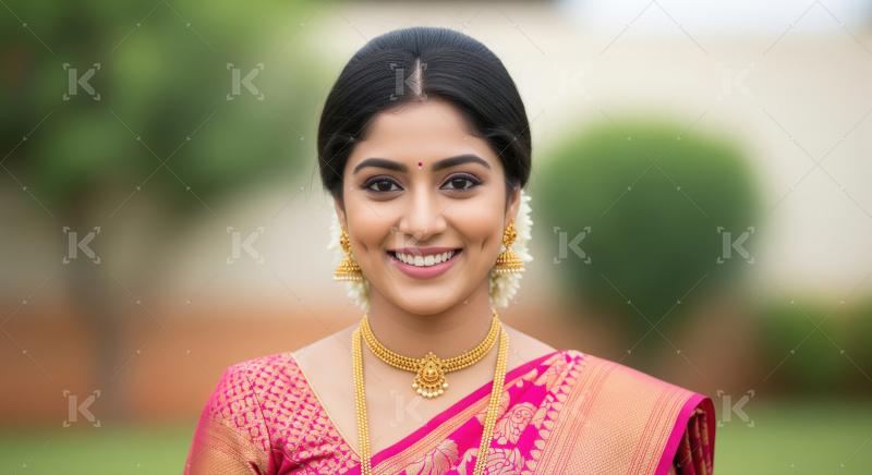 Young beautiful indian woman in traditional saree and wearing go