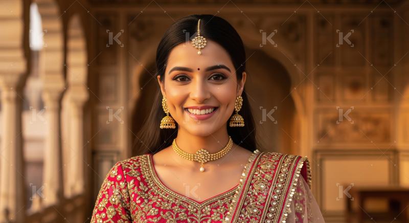 A stylish young woman poses, highlighted by gold jhumka earrings