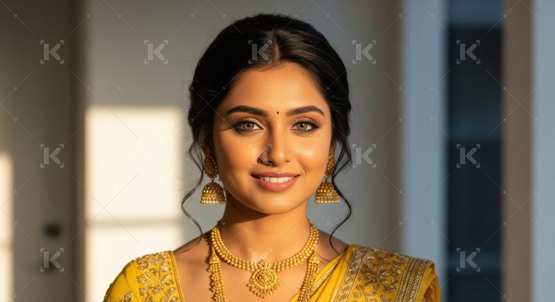 Young beautiful indian woman in traditional saree and wearing go