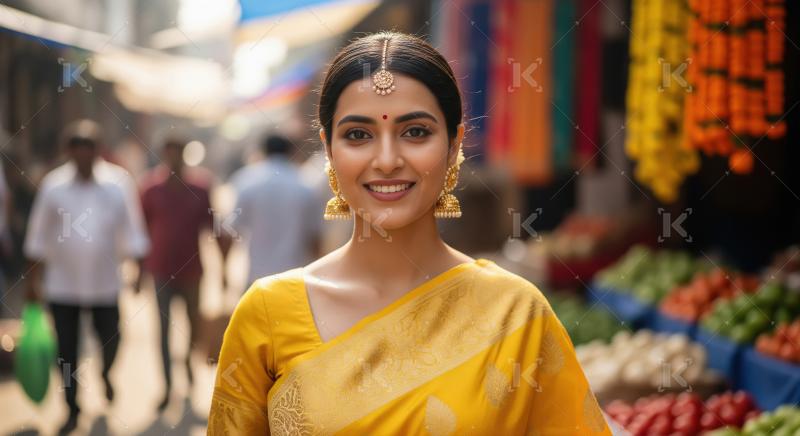 Young beautiful indian woman in traditional saree and wearing go