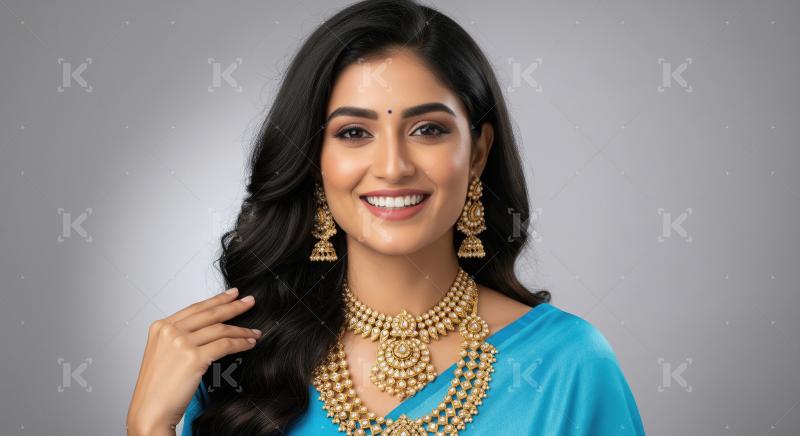 Young beautiful indian woman in traditional saree and wearing go