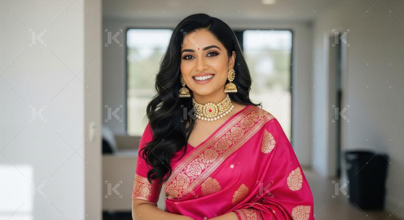 Young beautiful indian woman in traditional saree and wearing go
