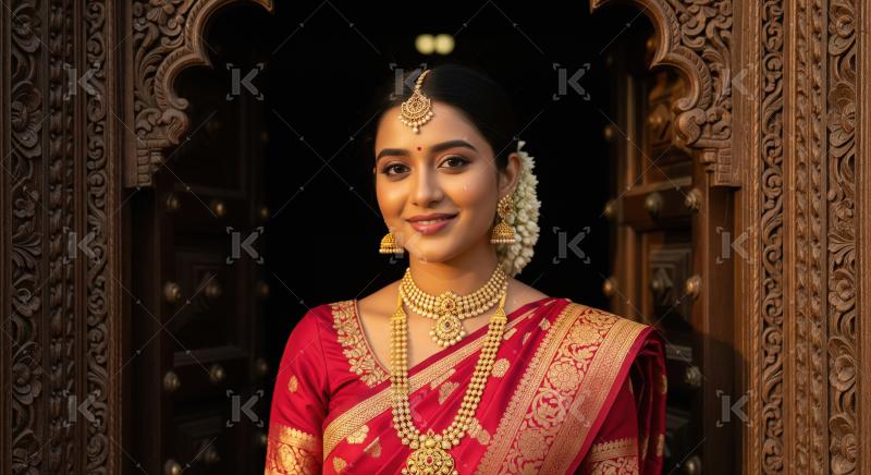 Young beautiful indian woman in traditional saree and wearing go