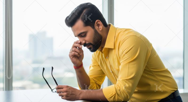 Indian man sitting at home and feeling sad and stress full