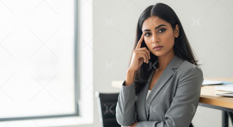 Indian corporate woman thinking some at office