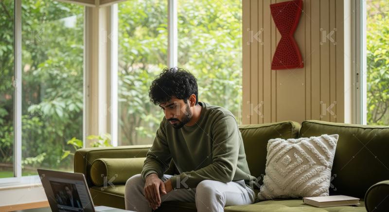 Indian man sitting at home and feeling sad and stress full