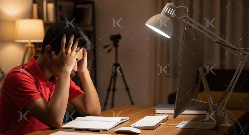 A young South Asian man experiencing stress and frustration whil