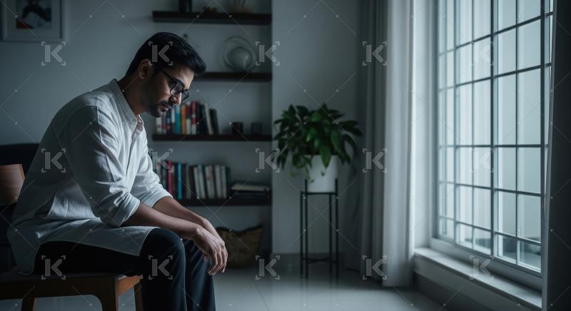 Indian man sitting at home and feeling sad and stress full