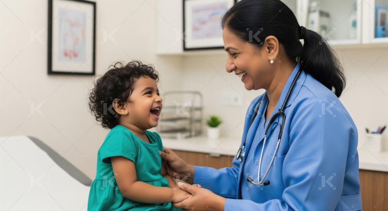 Indian female doctor checking little boy