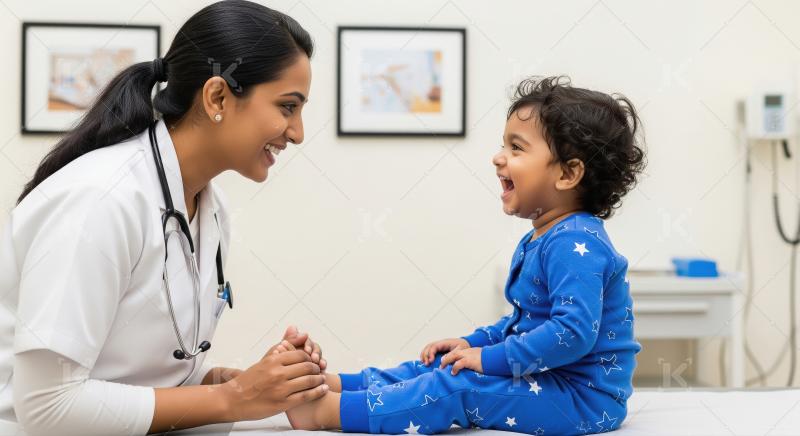 Indian female doctor checking little boy