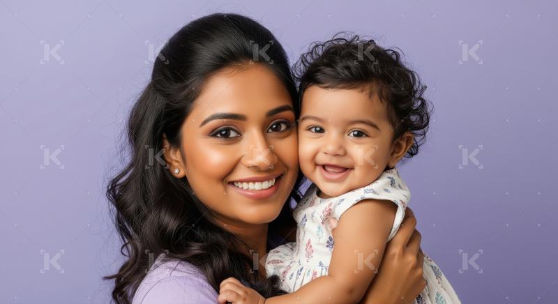 Happy indian mother holding baby girl