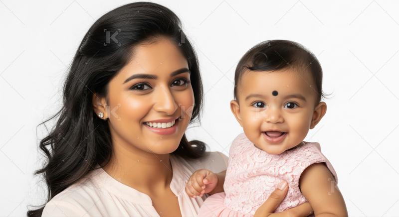 Happy indian mother holding baby girl