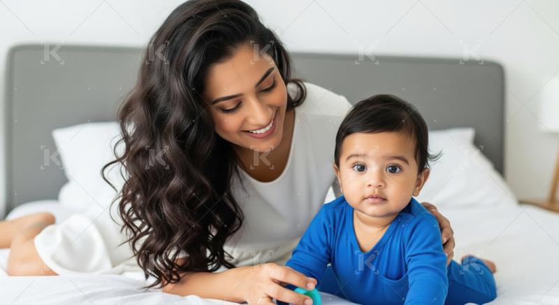 Happy indian mother holding baby girl