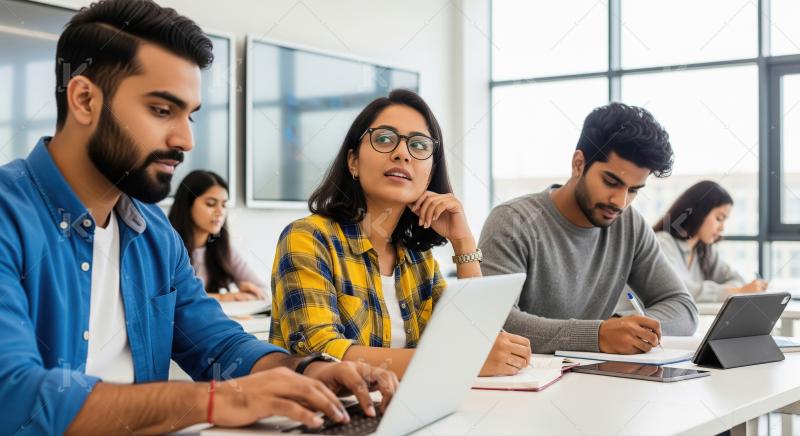 Young handsome college boy using laptop