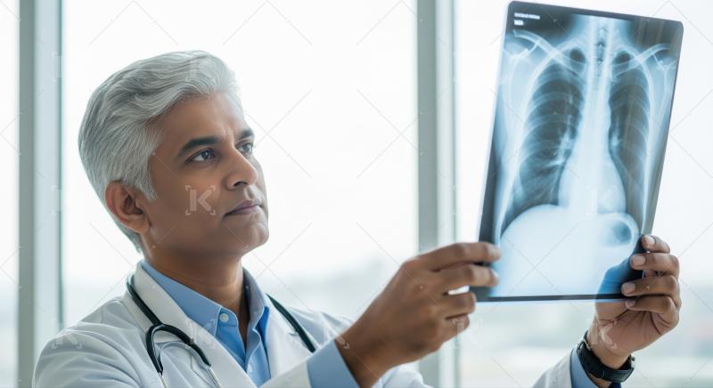 Focused physician carefully reviews patient's X-ray for medical insights.