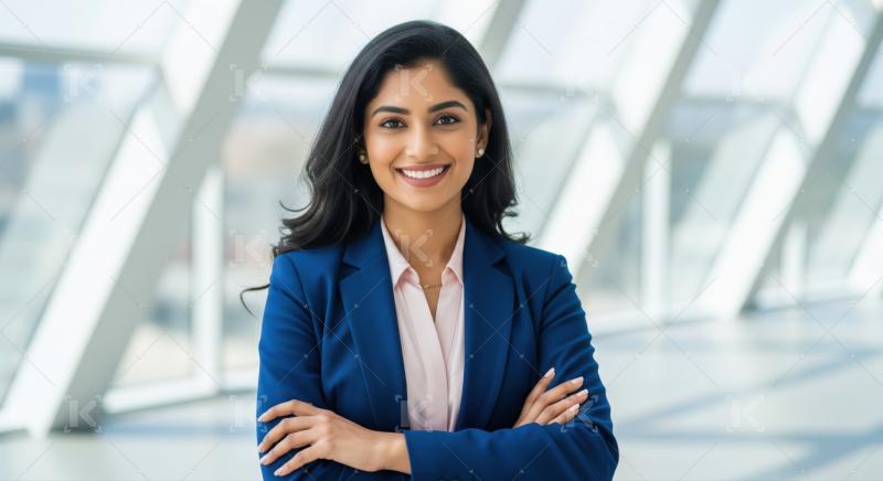 Smiling Indian business professional woman with a confident pose.
