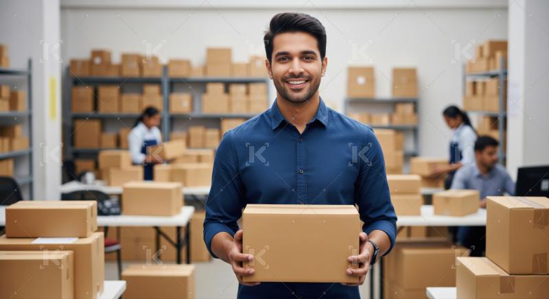 Man in warehouse ready for shipping and delivery operations.