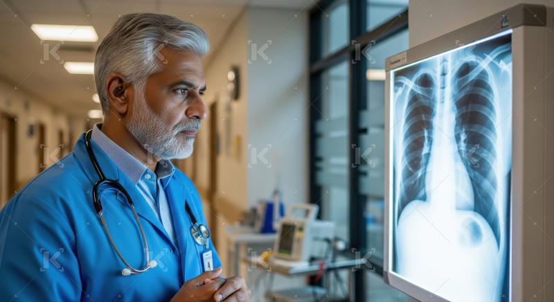 Experienced physician meticulously reviews patient's X-ray in hospital.