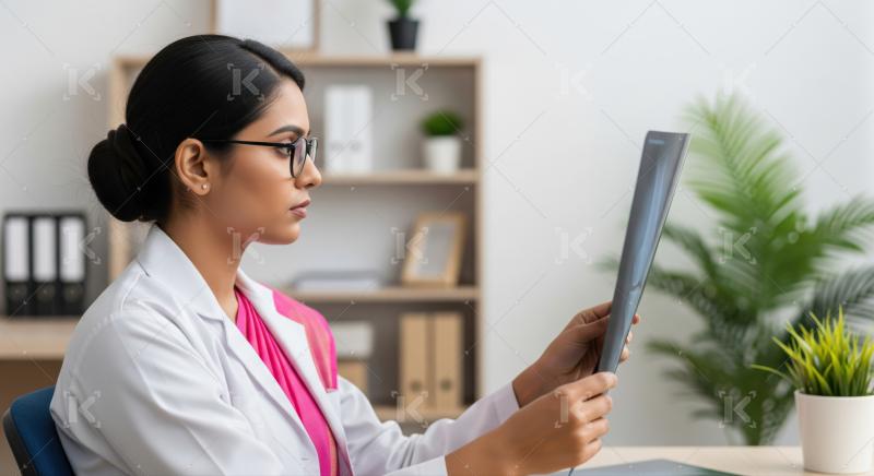 Diligent Indian doctor carefully examines X-ray for medical diagnosis.
