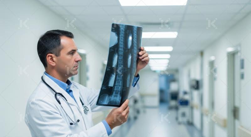 Focused doctor carefully examining a patient's X-ray in hospital.