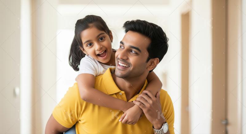 Joyful Indian father and daughter playing happily together indoors.