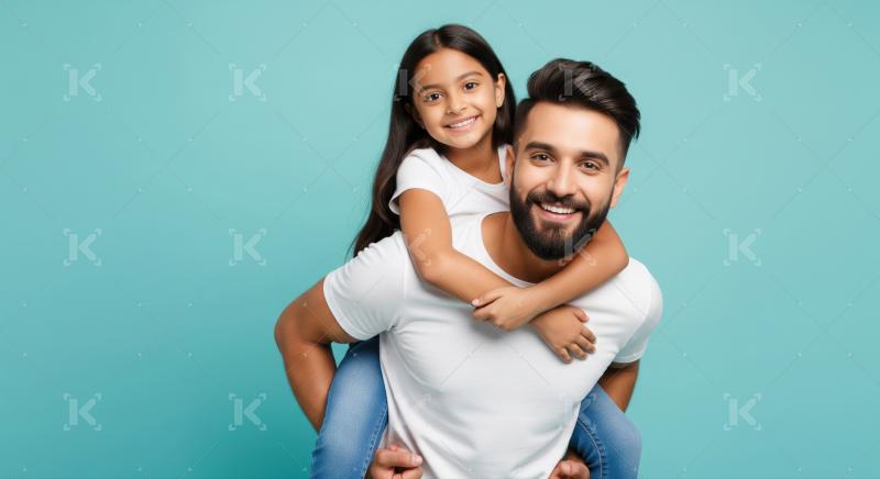 Joyful father and daughter smiling during a fun piggyback ride.