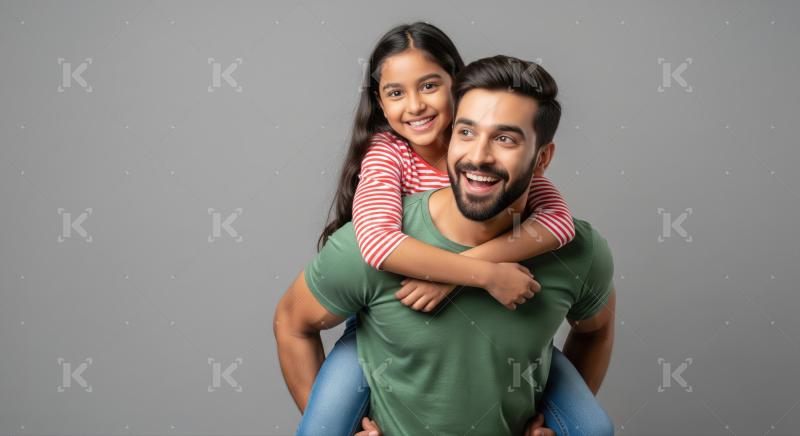 Joyful Indian father and daughter enjoying happy piggyback ride.