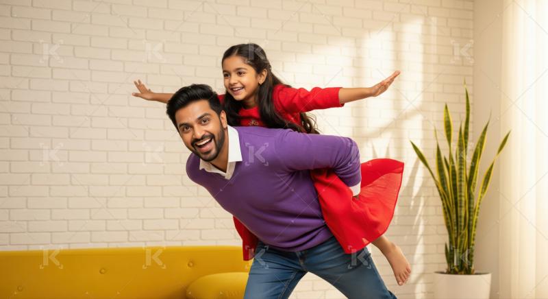 Happy Indian father and daughter enjoying playtime indoors.
