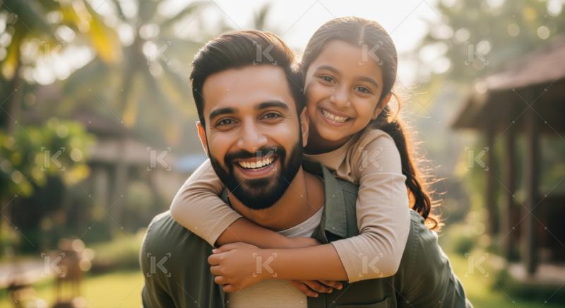 Joyful father and daughter share a happy moment outdoors.