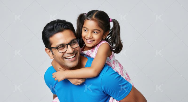 Cheerful Indian father and daughter enjoy a playful piggyback ride.