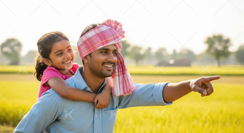 Father and daughter enjoying nature, pointing towards a bright future.